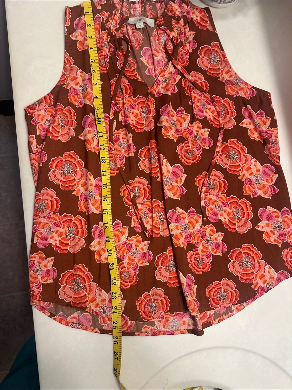 LOFT Brown Floral Sleeveless Camisole with Pink & Orange Flowers - Picture 8 of 8